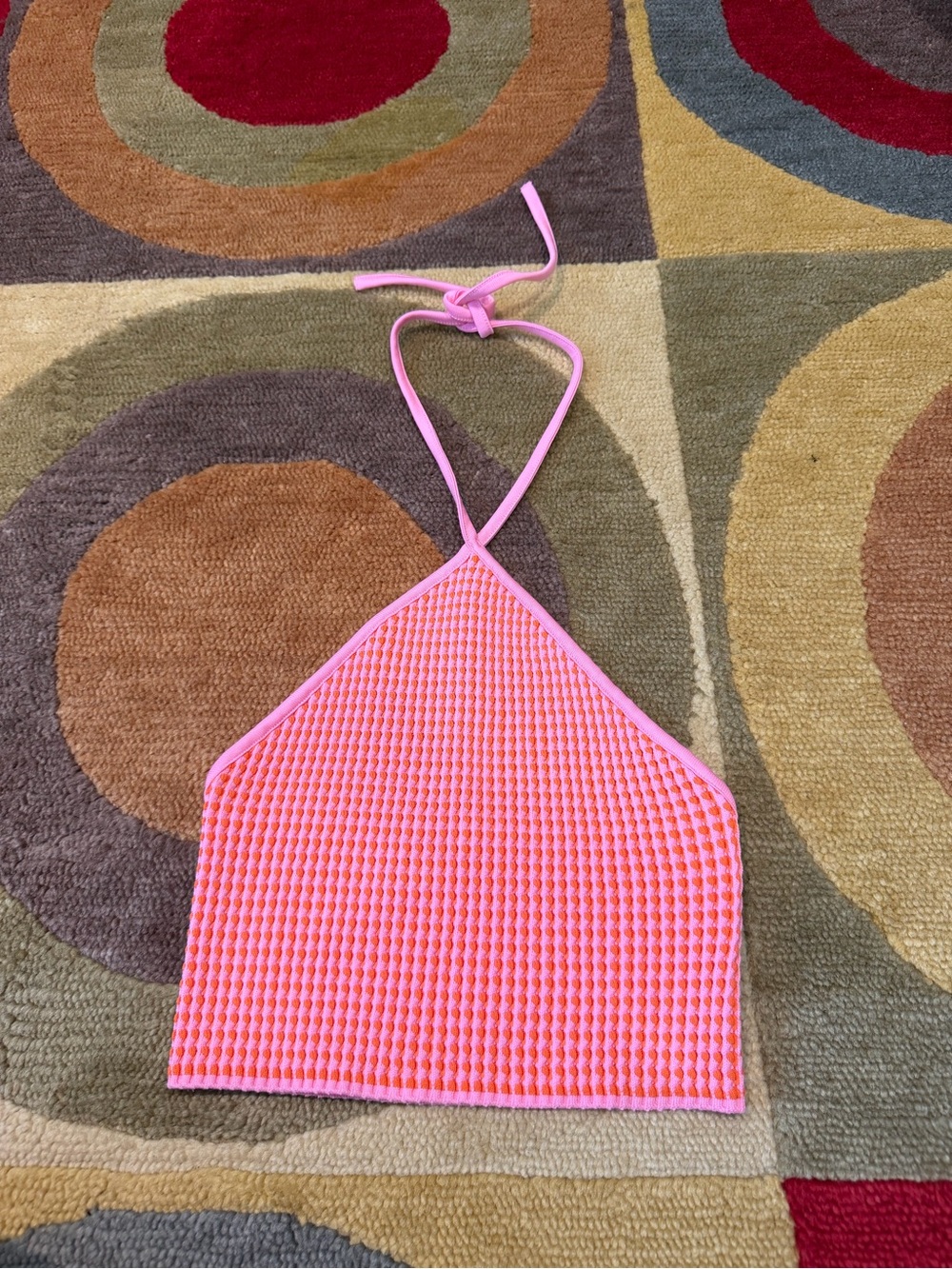Zara Pink Orange Textured Low Back Halter Crop Tank Top Women’s Size Small